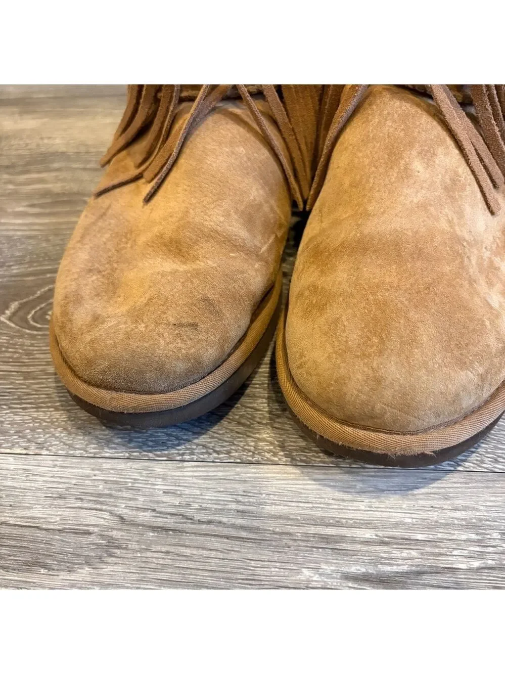 UGG Chestnut Suede Shearling-Lined Fringe Ankle Boots Size 9